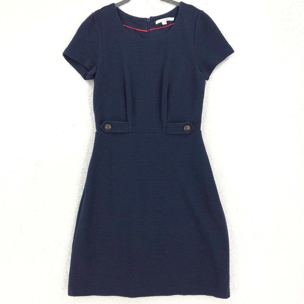 Boden Womens 8 Blue Cordelia Ottoman Sheath Dress Ribbed Nautical Short Sleeve